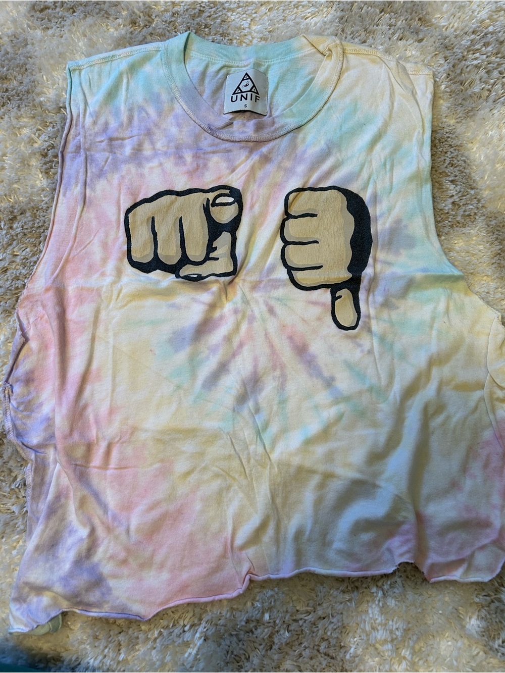 UNIF Pastel Tie-Dye Muscle Tee with Hand Graphic